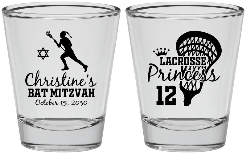 Personalized Bat Mitzvah Shot Glasses - 12th Birthday Lacrosse | 120017