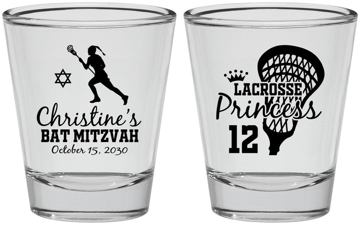 Personalized Bat Mitzvah Shot Glasses - 12th Birthday Lacrosse | 120017