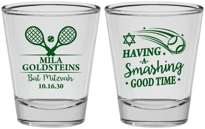 Personalized Bat Mitzvah Shot Glasses - 12th Birthday Tennis | 120018