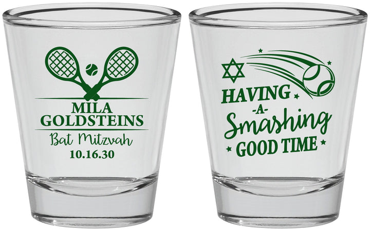 Personalized Bat Mitzvah Shot Glasses - 12th Birthday Tennis | 120018
