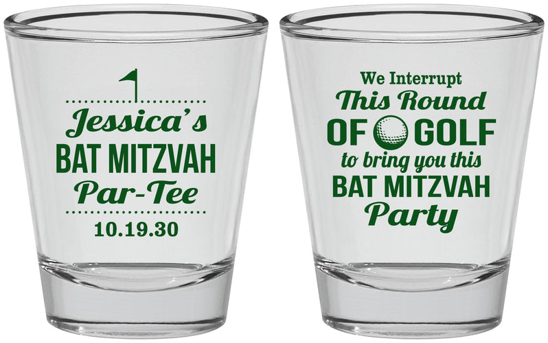 Personalized Bat Mitzvah Shot Glasses - 12th Birthday Golf | 120019