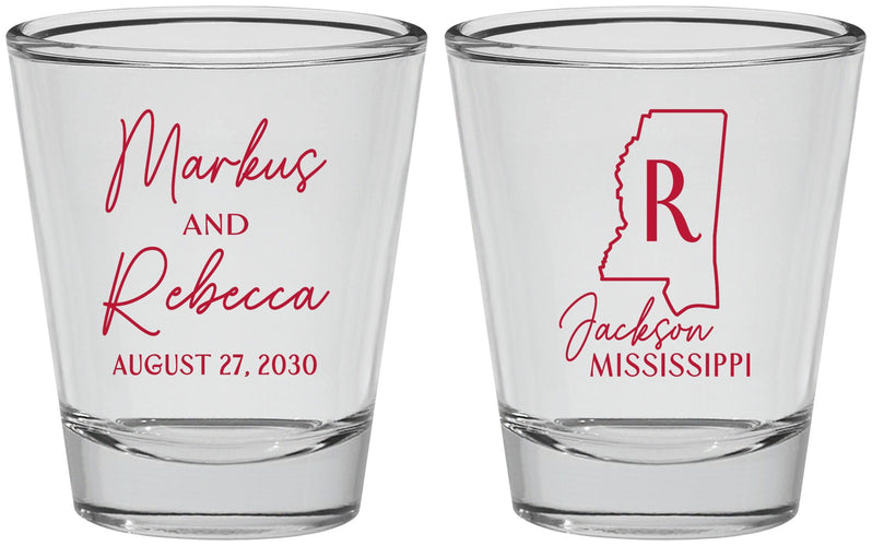 Personalized Wedding Shot Glasses - Mississippi | 123