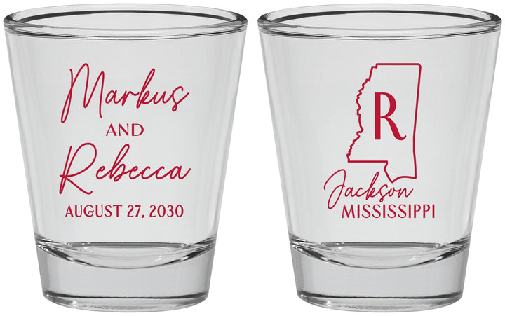 Personalized Wedding Shot Glasses - Mississippi | 123
