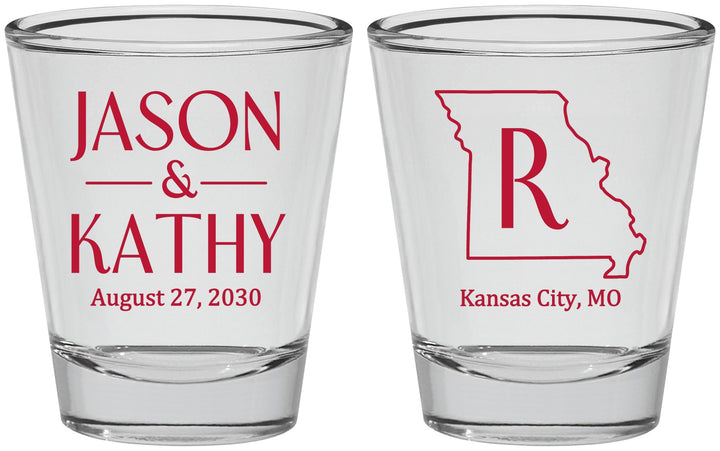 Personalized Wedding Shot Glasses - Missouri | 124