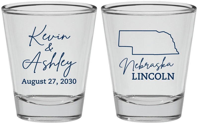Personalized Wedding Shot Glasses - Nebraska | 126