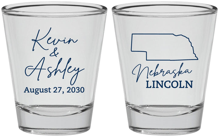 Personalized Wedding Shot Glasses - Nebraska | 126