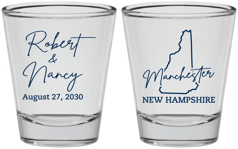 Personalized Wedding Shot Glasses - New Hampshire | 128