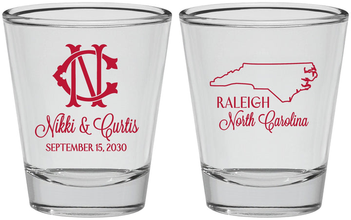 Personalized Wedding Shot Glasses - North Carolina | 132