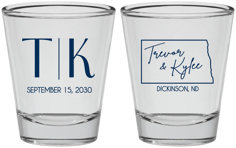 Personalized Wedding Shot Glasses - North Dakota | 133