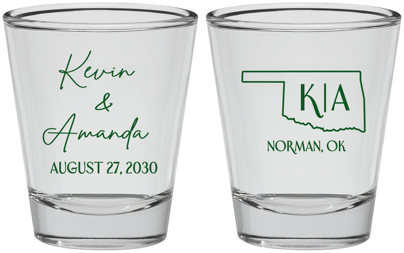 Personalized Wedding Shot Glasses - Oklahoma | 135