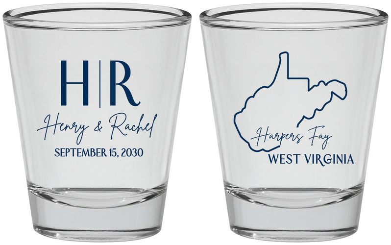 Personalized Wedding Shot Glasses - West Virginia | 147