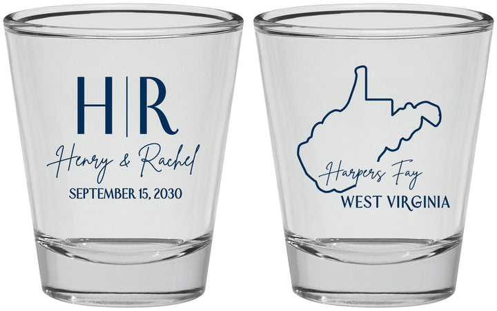 Personalized Wedding Shot Glasses - West Virginia | 147
