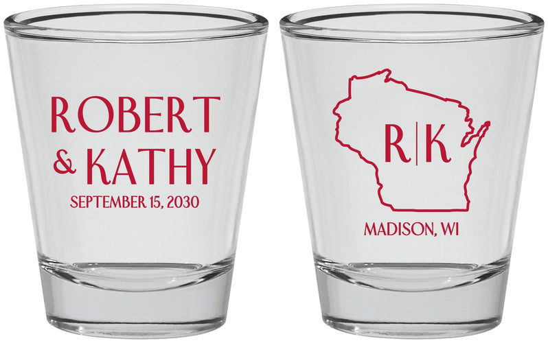 Personalized Wedding Shot Glasses - Wisconsin | 148