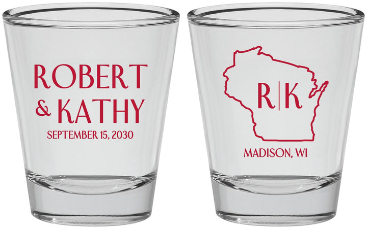 Personalized Wedding Shot Glasses - Wisconsin | 148