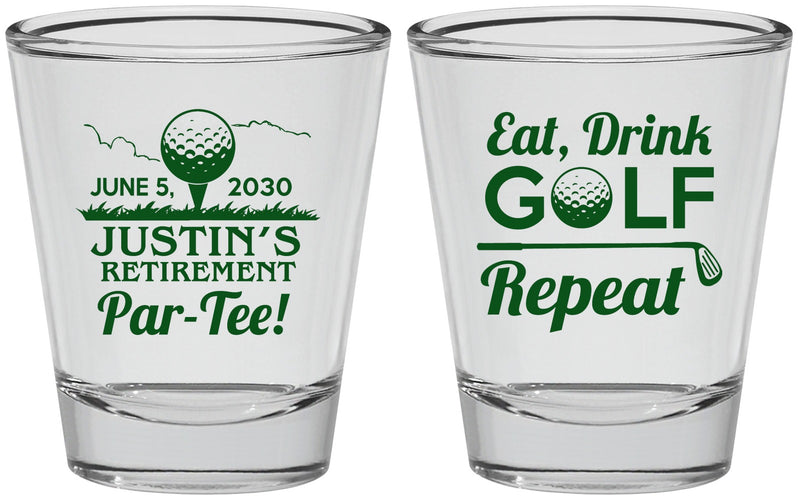 Personalized Retirement Shot Glasses - Eat Drink Golf Repeat | 150005