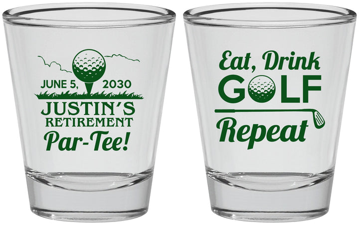 Personalized Retirement Shot Glasses - Eat Drink Golf Repeat | 150005