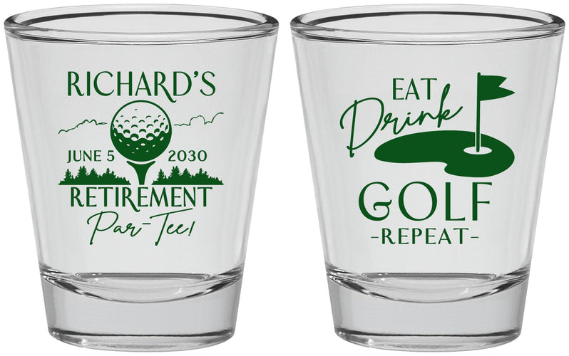 Personalized Retirement Shot Glasses - Eat Drink Golf Repeat | 150006