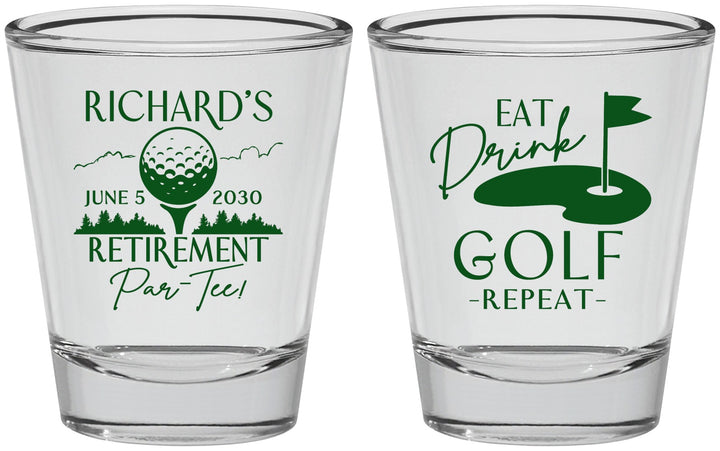 Personalized Retirement Shot Glasses - Eat Drink Golf Repeat | 150006