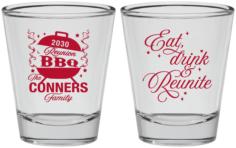 Personalized Family Reunion Shot Glasses - Bbq Eat Drink Reunite | 160000