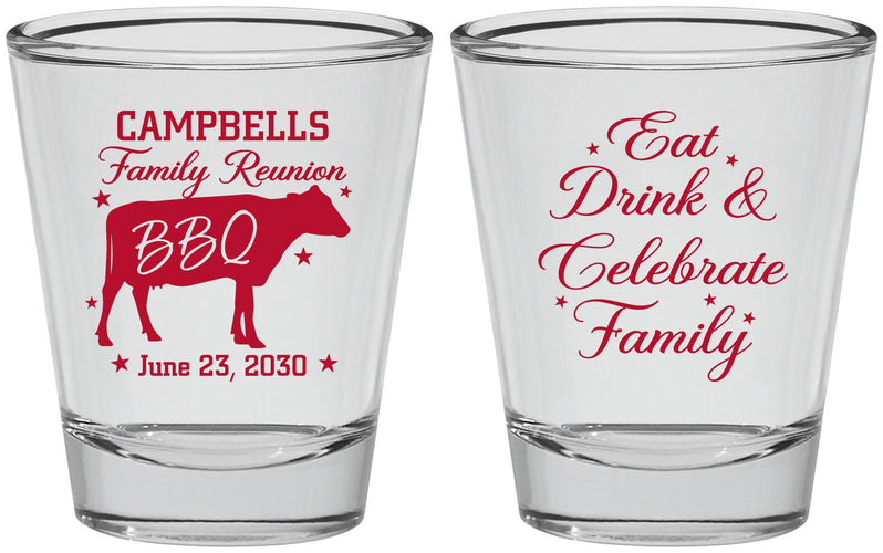 Personalized Family Reunion Shot Glasses - Bbq Eat Drink | 160004