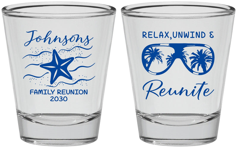 Personalized Family Reunion Shot Glasses - Relax Unwind Reunite | 160019