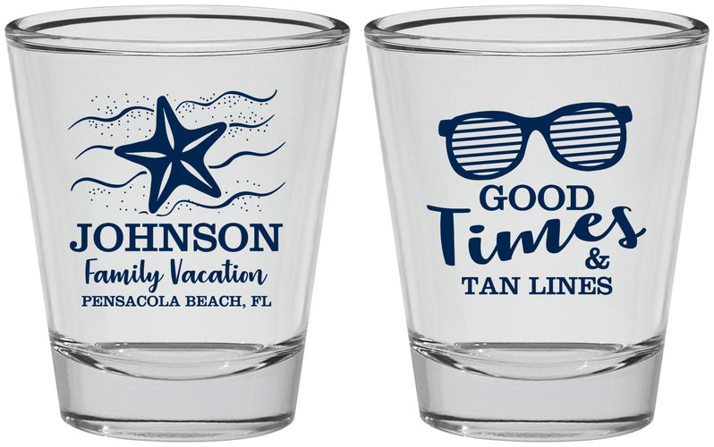 Personalized Family Vacation Shot Glasses - Good Times Tan Lines | 180003