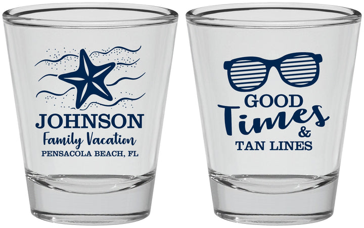 Personalized Family Vacation Shot Glasses - Good Times Tan Lines | 180003