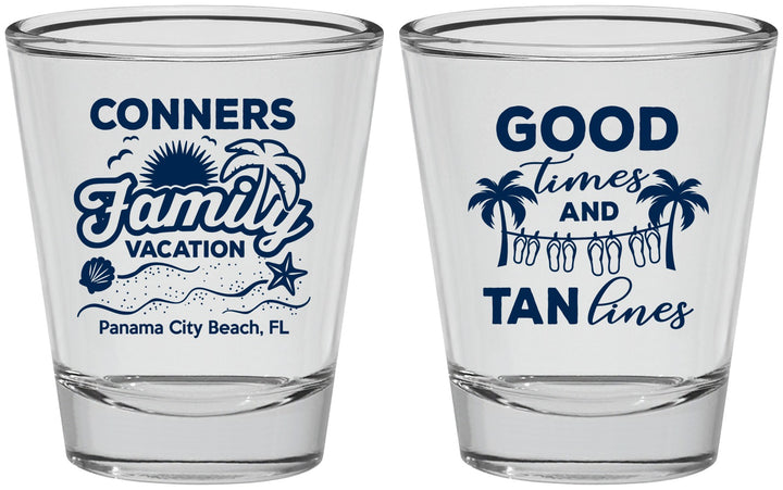 Personalized Family Vacation Shot Glasses - Good Times Tan Lines | 180005