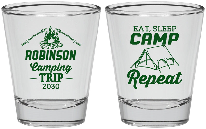 Personalized Family Vacation Shot Glasses - Eat Sleep Camp Repeat | 180014