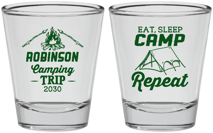 Personalized Family Vacation Shot Glasses - Eat Sleep Camp Repeat | 180014