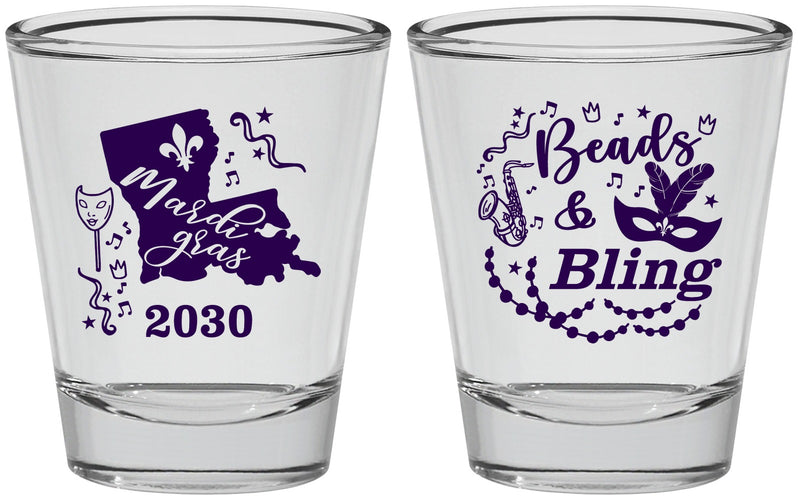 Personalized Mardi Gras Shot Glasses - Beads And Bling | 190002
