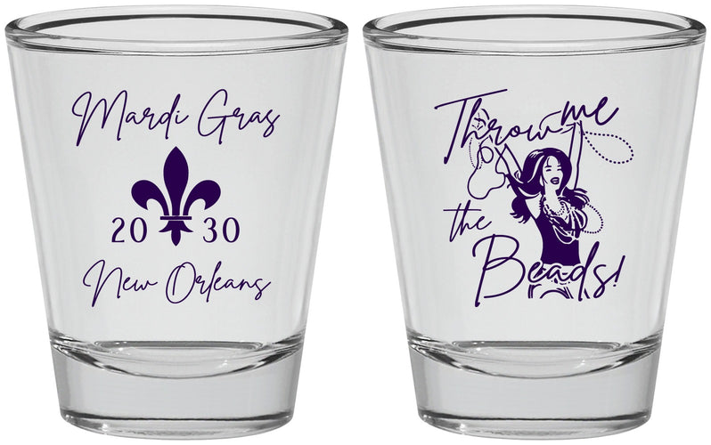Personalized Mardi Gras Shot Glasses - Throw Me The Beads | 190008