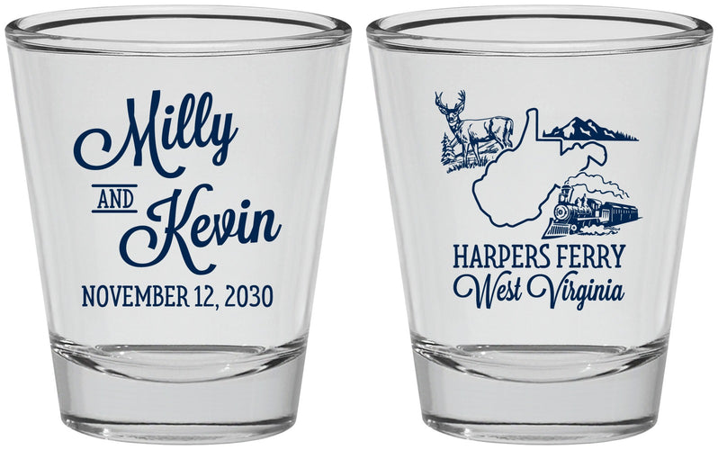 Personalized Wedding Shot Glasses - West Virginia | 197