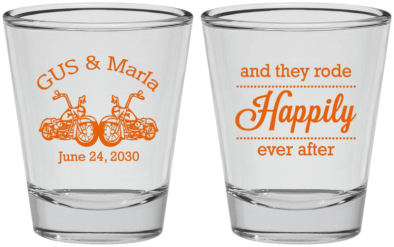 Personalized Wedding Shot Glasses - Happily Ever After Motorcycle | 200