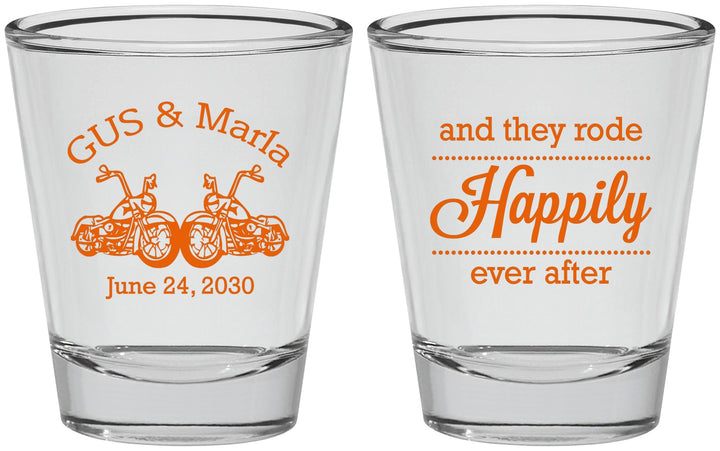 Personalized Wedding Shot Glasses - Happily Ever After Motorcycle | 200