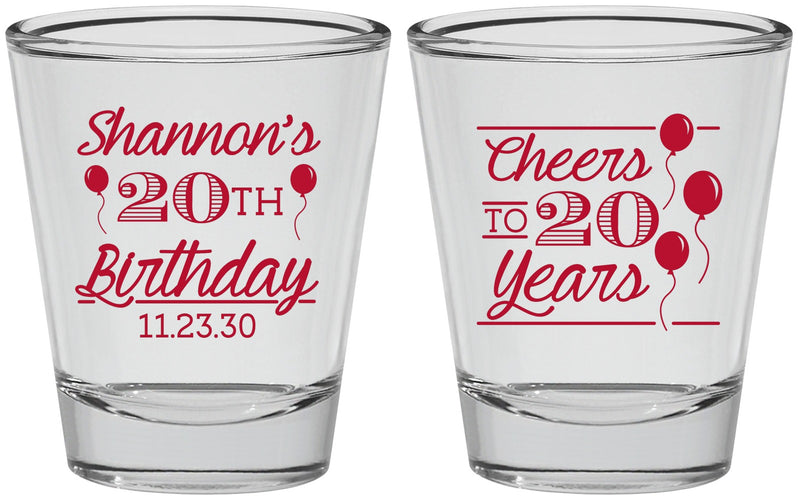 Personalized Birthday Shot Glasses - Cheers To 20 Years | 20004