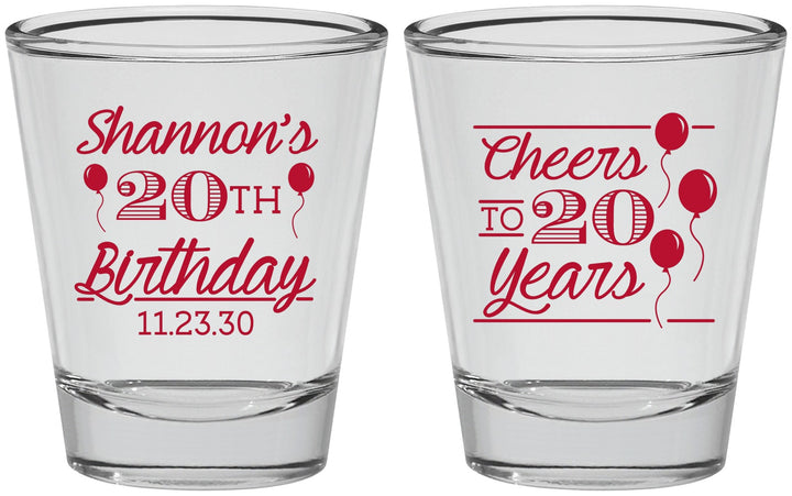 Personalized Birthday Shot Glasses - Cheers To 20 Years | 20004