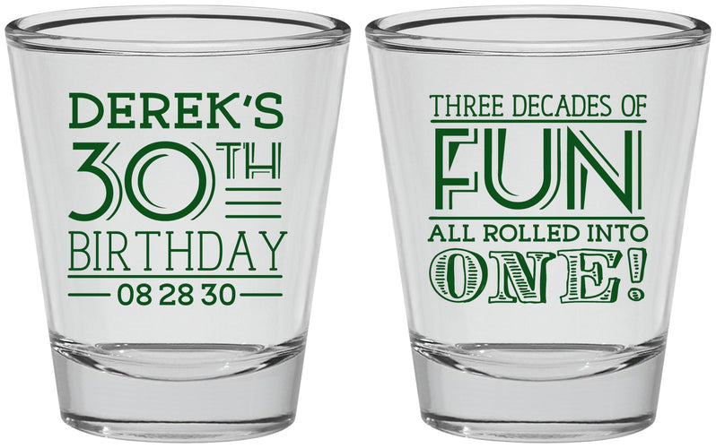 Personalized Birthday Shot Glasses - 30th Three Decades Of Fun | 20020