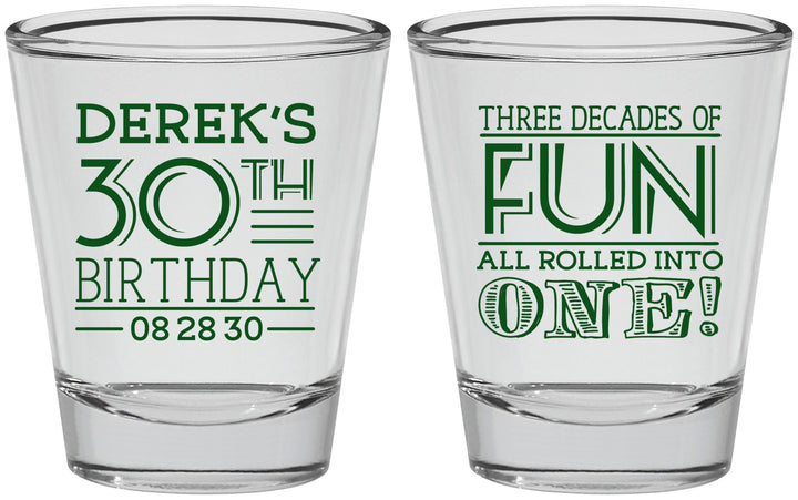 Personalized Birthday Shot Glasses - 30th Three Decades Of Fun | 20020