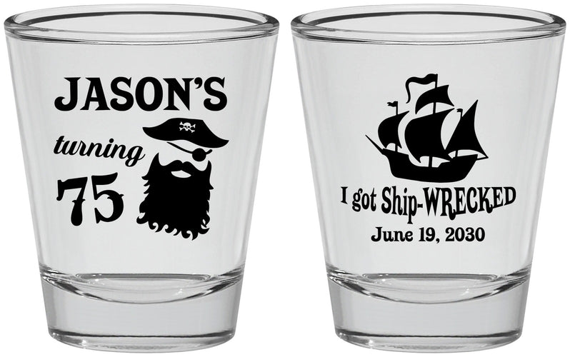 Personalized Birthday Shot Glasses - 75th Shipwrecked | 20029