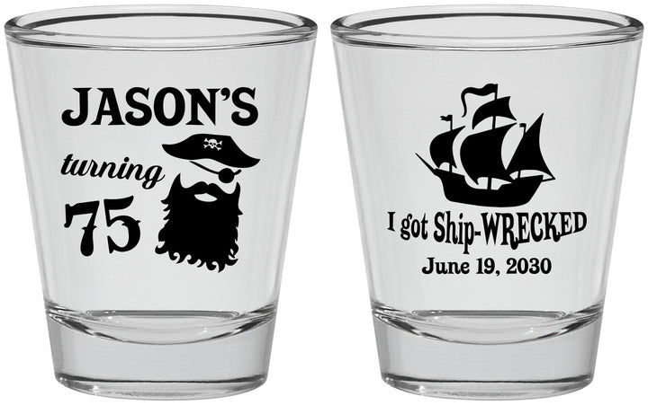 Personalized Birthday Shot Glasses - 75th Shipwrecked | 20029