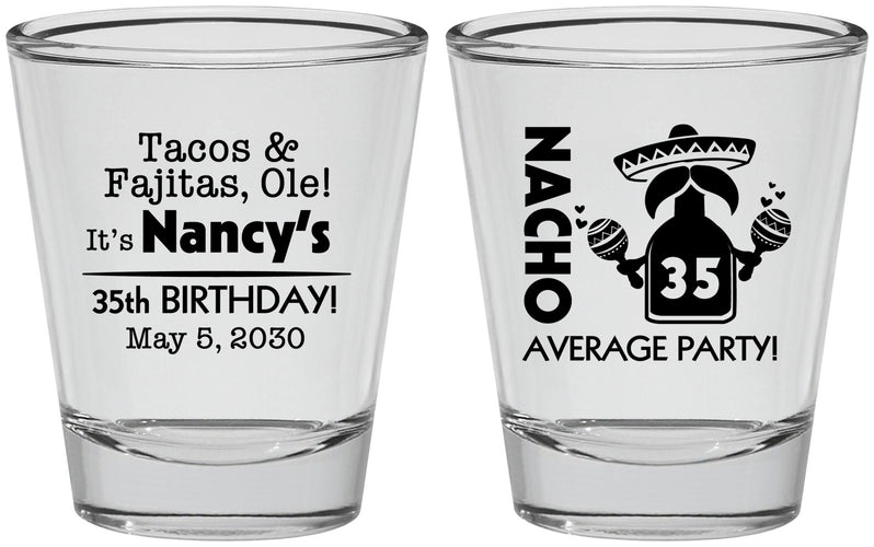 Personalized Birthday Shot Glasses - 35th Nacho Average Party | 20036