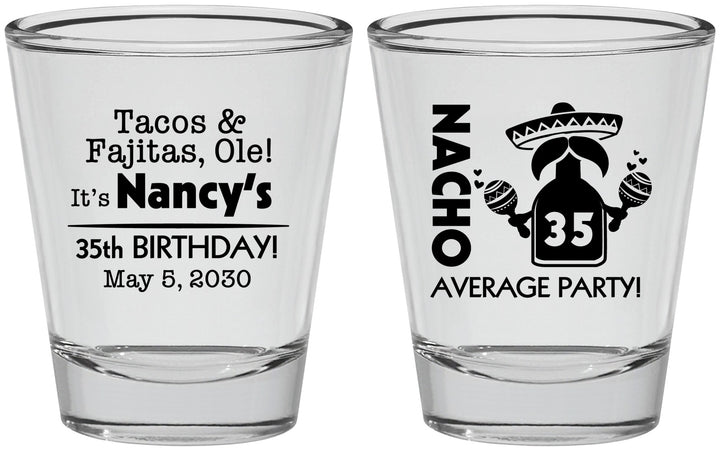 Personalized Birthday Shot Glasses - 35th Nacho Average Party | 20036