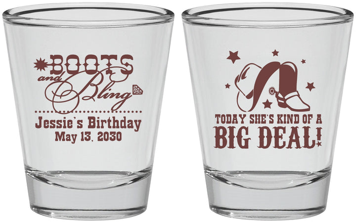 Personalized Birthday Shot Glasses - Boots And Bling | 20038