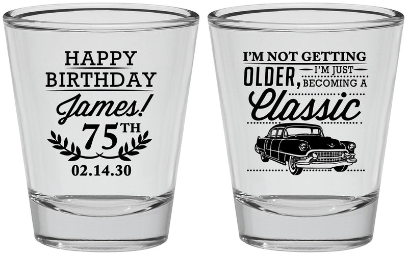 Personalized Birthday Shot Glasses - 75th Classic Car | 20055