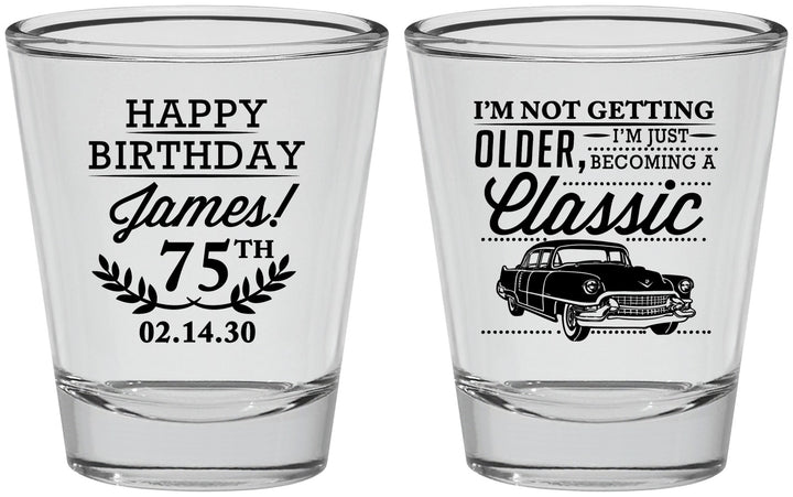 Personalized Birthday Shot Glasses - 75th Classic Car | 20055