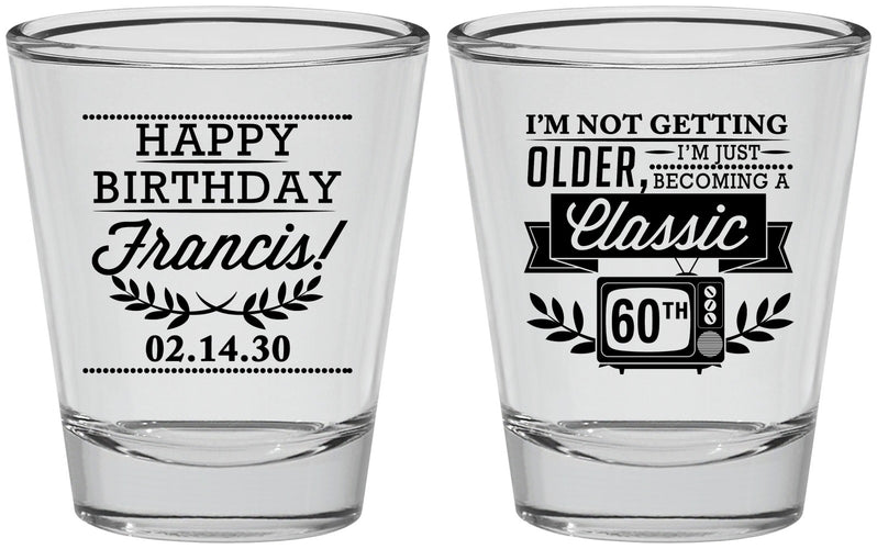 Personalized Birthday Shot Glasses - 60th Classic Tv | 20057