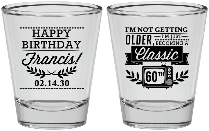 Personalized Birthday Shot Glasses - 60th Classic Tv | 20057