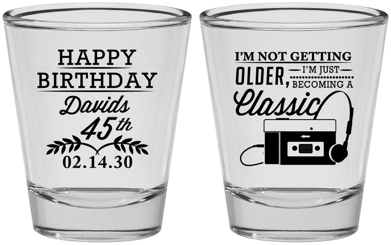 Personalized Birthday Shot Glasses - 45th Cassette Tape | 20059