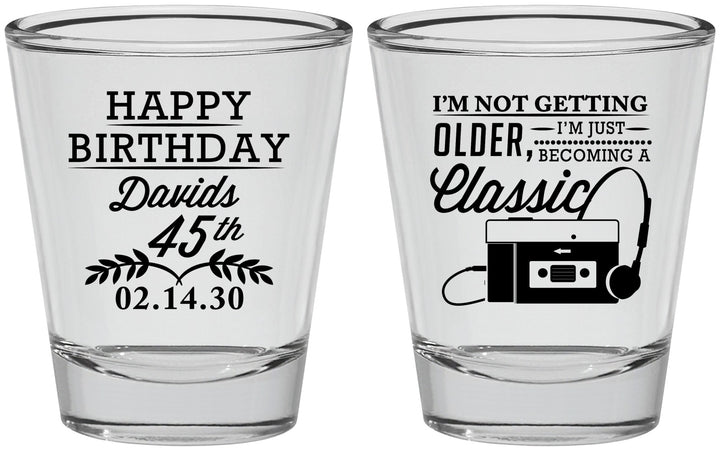 Personalized Birthday Shot Glasses - 45th Cassette Tape | 20059